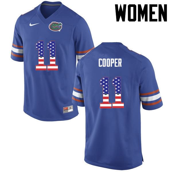 Women's NCAA Florida Gators Riley Cooper #11 Stitched Authentic USA Flag Fashion Nike Blue College Football Jersey AOR2665VH